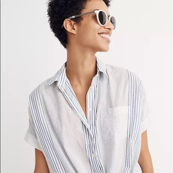 Madewell Short-Sleeve Tie-Front Shirt in Rawley Stripe - Picture 2 of 7
